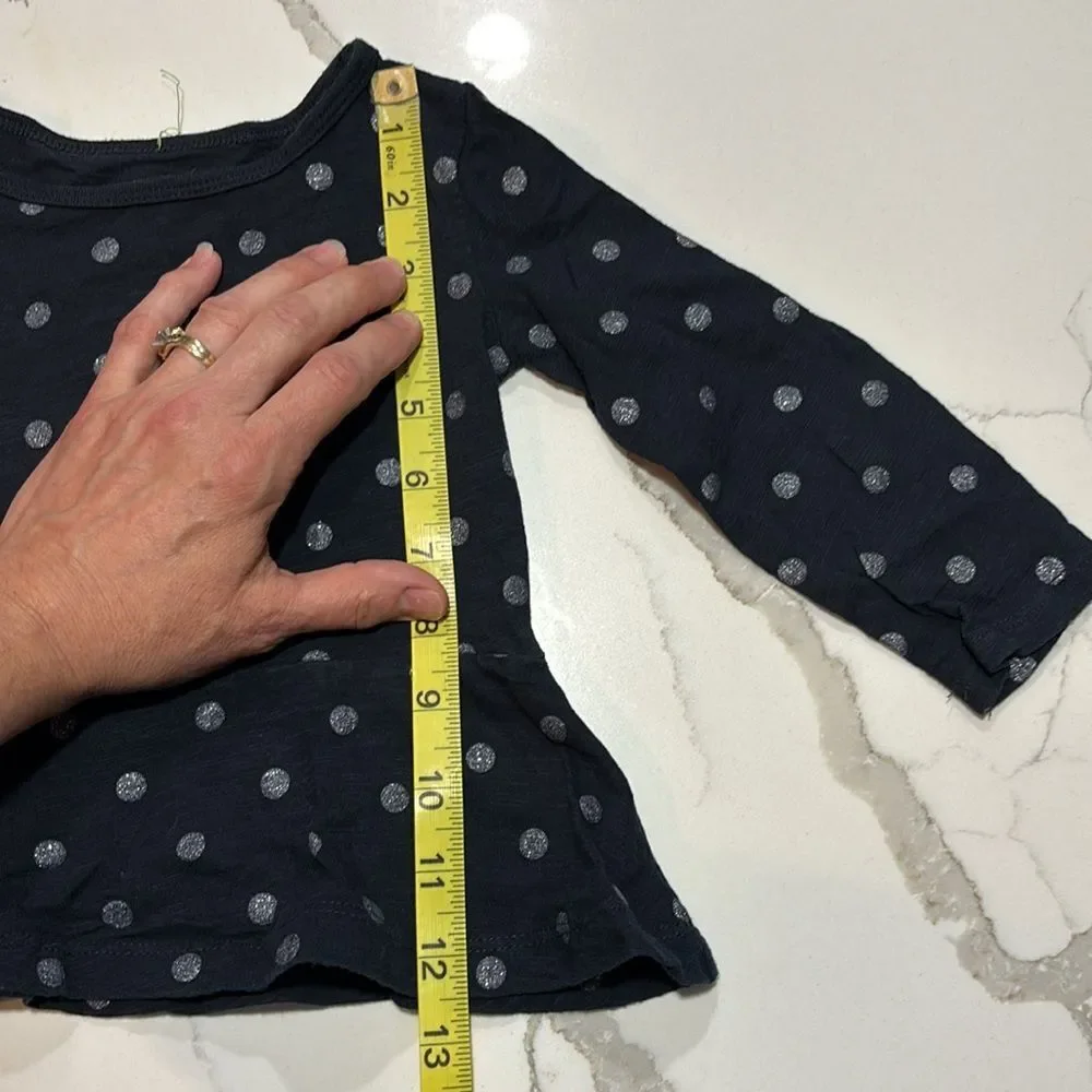 Carter’s | Toddler Girls Black Long Sleeve Peplum Silver Polka Dot Shirt Top 2T